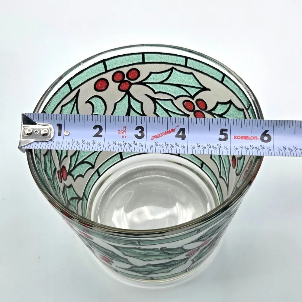 West Virginia Snowy Holly Berry Stained Glass Ice Bucket Snack Bowl Hard To Find